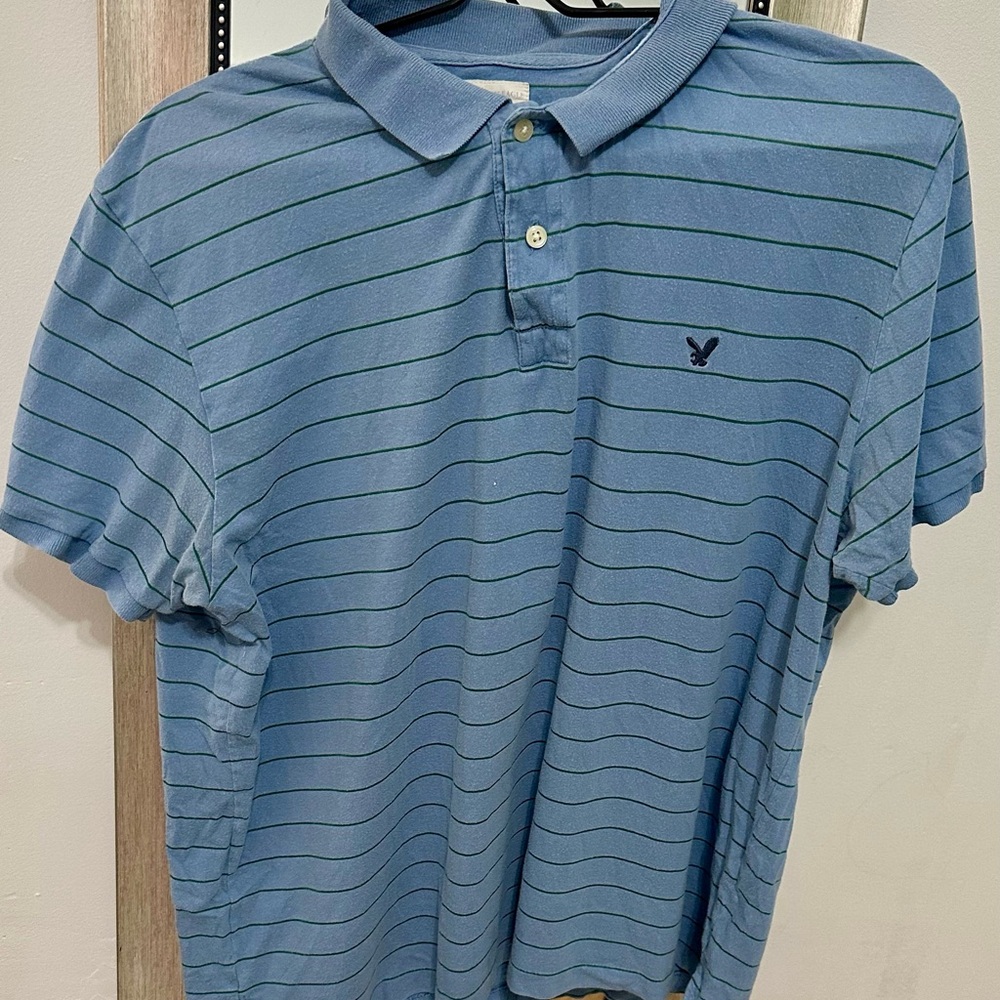 American Eagle Outfitters Blue Polo Shirt with Stripes